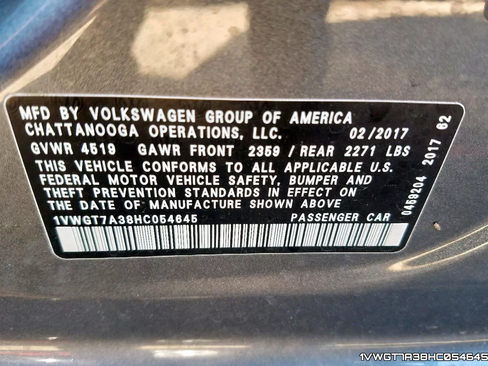 1VWGT7A38HC054645 фото 2