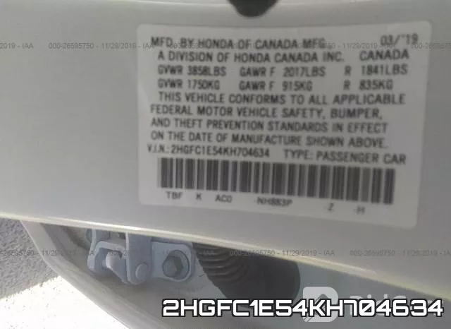 2HGFC1E54KH704634 фото 10