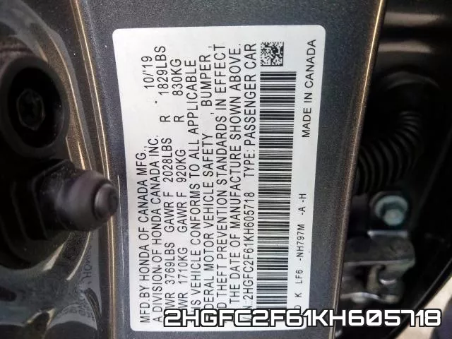 2HGFC2F61KH605718 фото 2