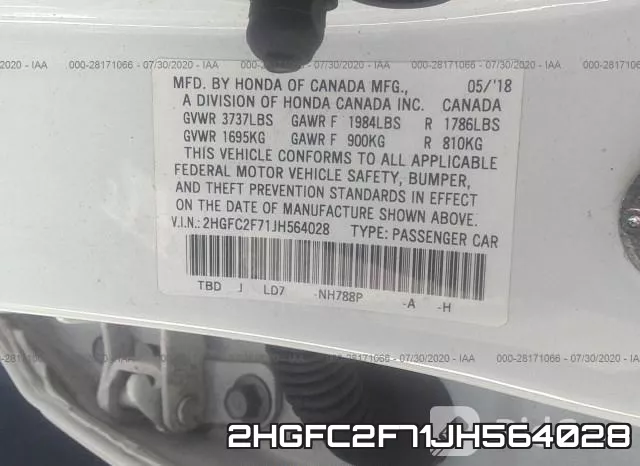 2HGFC2F71JH564028 фото 10