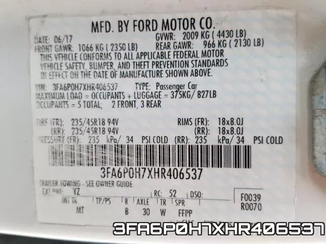 3FA6P0H7XHR406537 фото 2