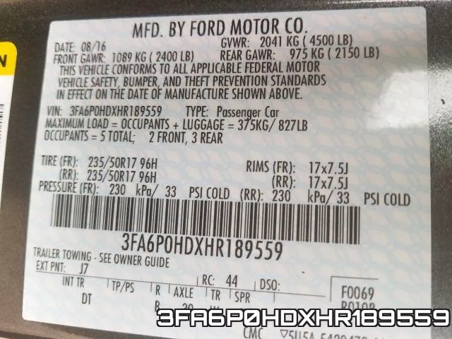 3FA6P0HDXHR189559 фото 2