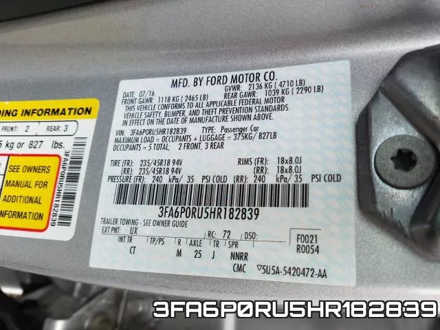 3FA6P0RU5HR182839 фото 2