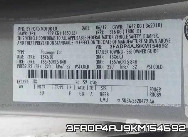 3FADP4AJ9KM154692 фото 10