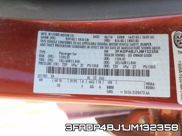 3FADP4BJ1JM132358 фото 2