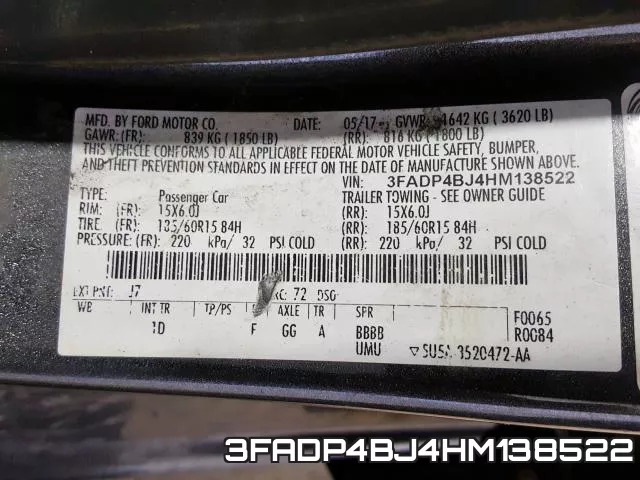3FADP4BJ4HM138522 фото 2