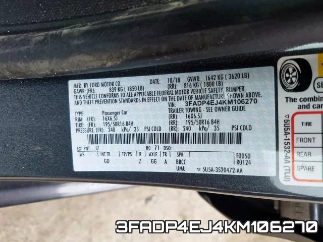 3FADP4EJ4KM106270 фото 2