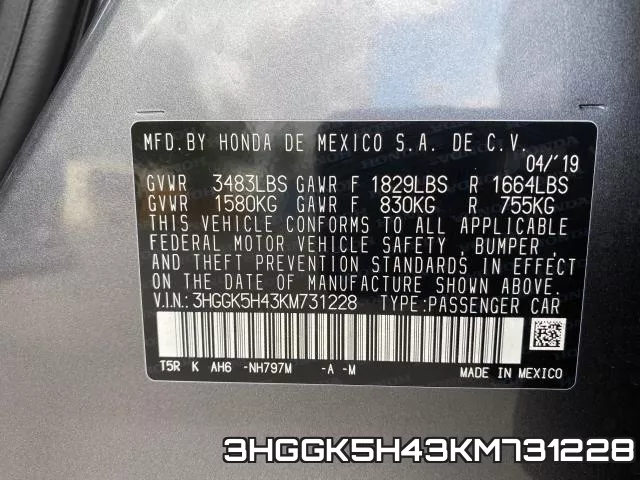 3HGGK5H43KM731228 фото 2