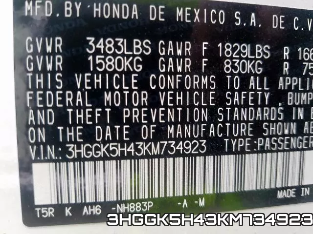 3HGGK5H43KM734923 фото 2