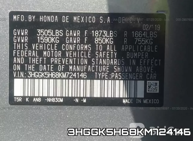 3HGGK5H68KM724146 фото 10