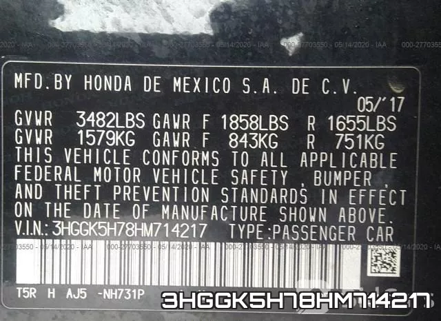 3HGGK5H78HM714217 фото 10