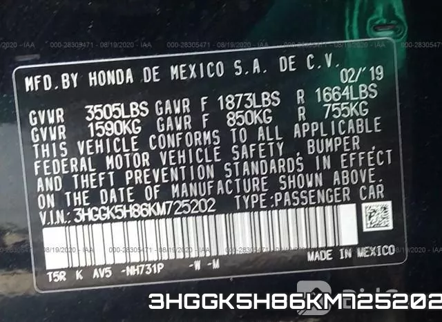 3HGGK5H86KM725202 фото 10