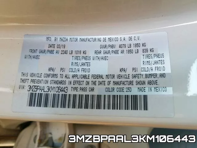 3MZBPAAL3KM106443 фото 2