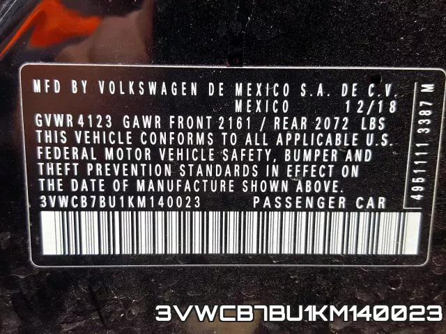 3VWCB7BU1KM140023 фото 2
