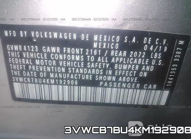 3VWCB7BU4KM192908 фото 10