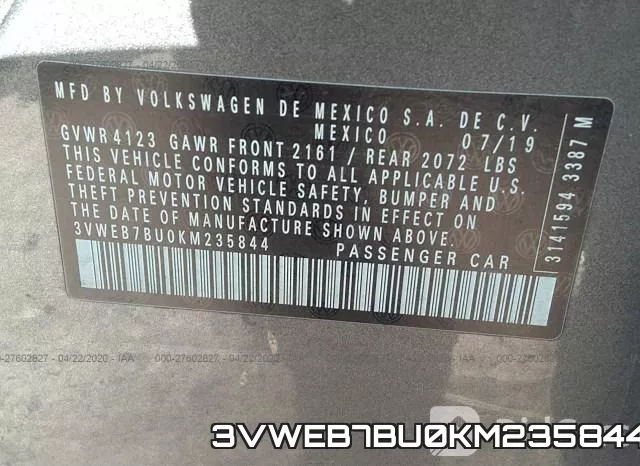 3VWEB7BU0KM235844 фото 10