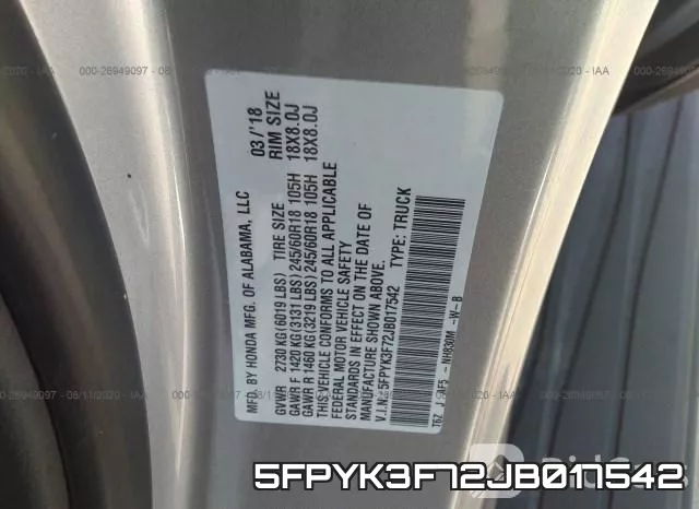 5FPYK3F72JB017542 фото 10