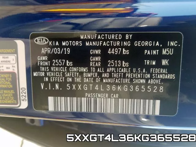5XXGT4L36KG365528 фото 2