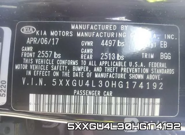 5XXGU4L30HG174192 фото 10