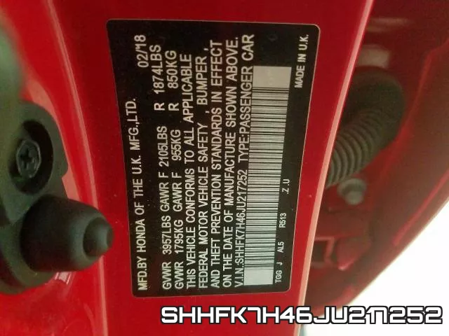 SHHFK7H46JU217252 фото 2