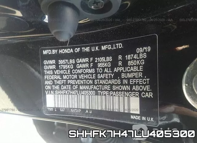 SHHFK7H47LU405300 фото 10