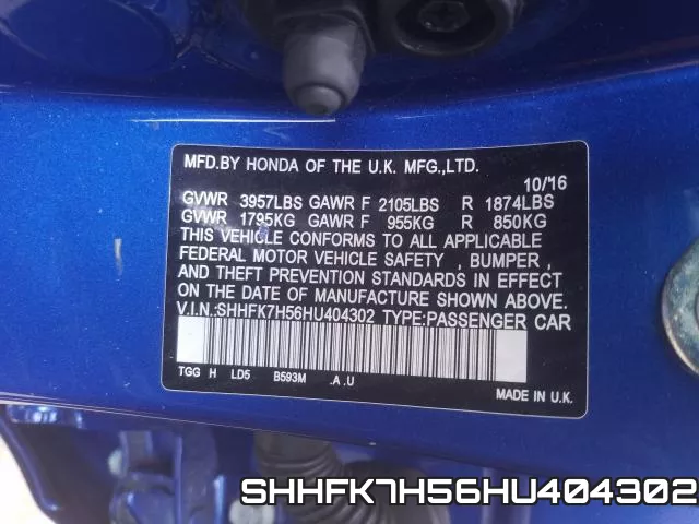 SHHFK7H56HU404302 фото 2