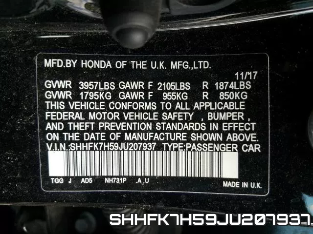 SHHFK7H59JU207937 фото 2