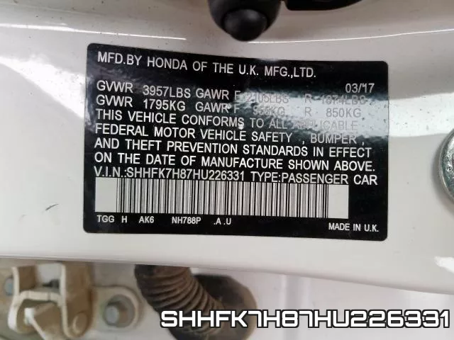 SHHFK7H87HU226331 фото 2