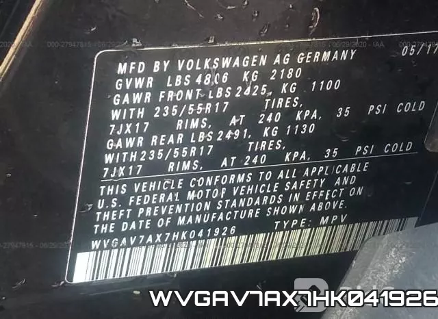 WVGAV7AX7HK041926 фото 10