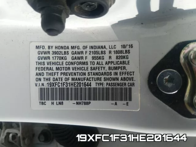 19XFC1F31HE201644 фото 2