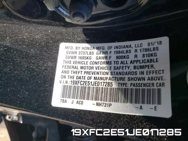 19XFC2E51JE017285 фото 2