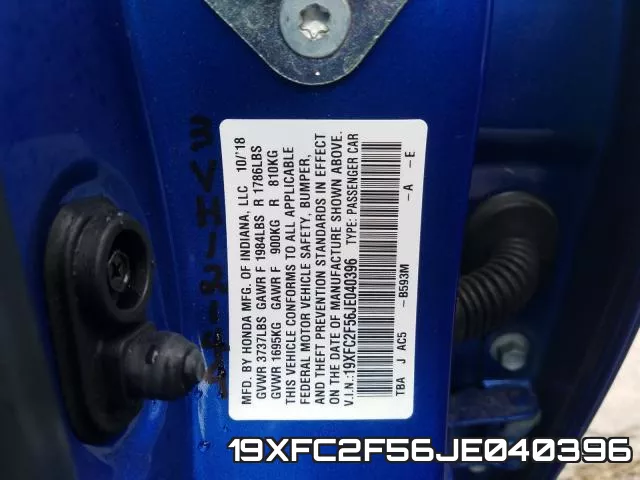 19XFC2F56JE040396 фото 2