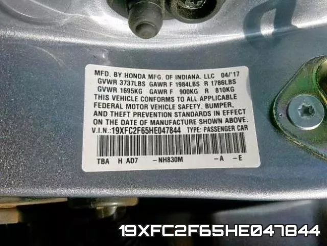 19XFC2F65HE047844 фото 2