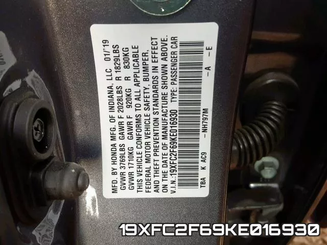 19XFC2F69KE016930 фото 2