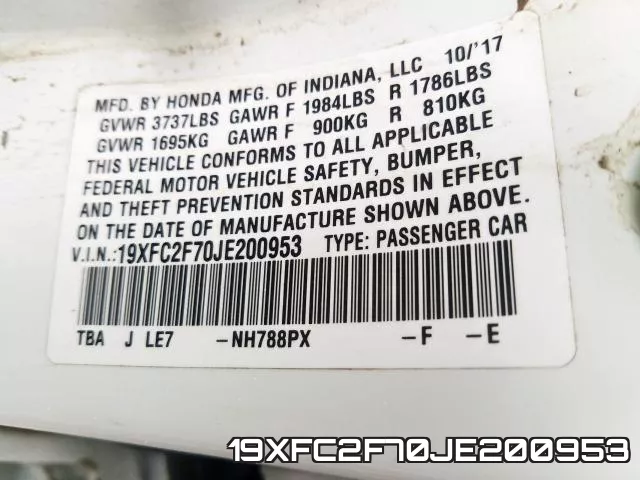 19XFC2F70JE200953 фото 2