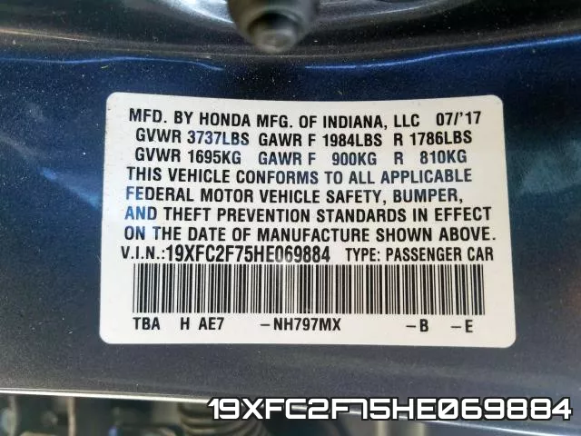 19XFC2F75HE069884 фото 2