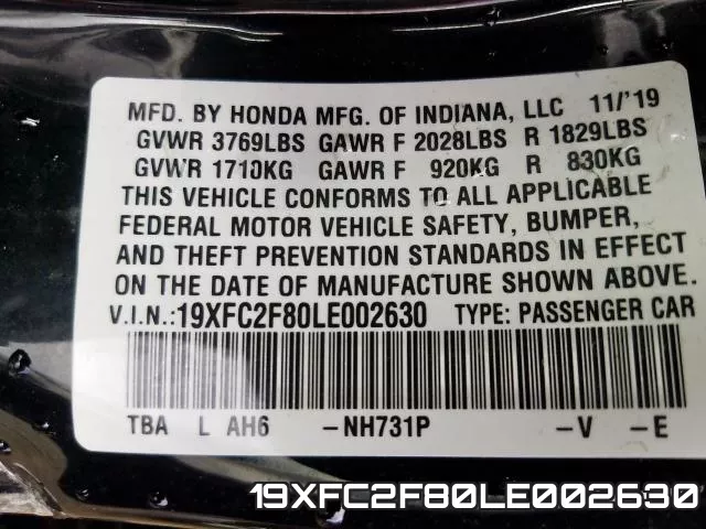 19XFC2F80LE002630 фото 2