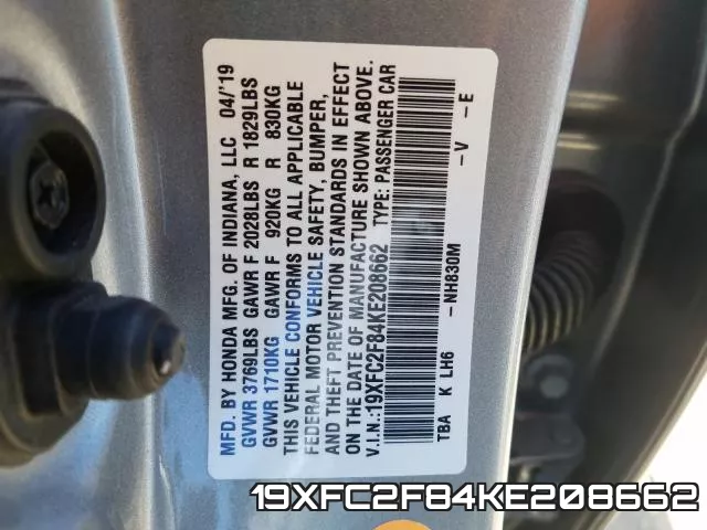 19XFC2F84KE208662 фото 2