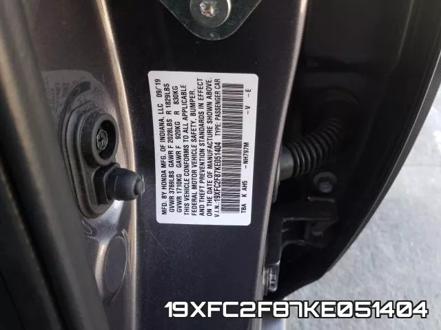 19XFC2F87KE051404 фото 2