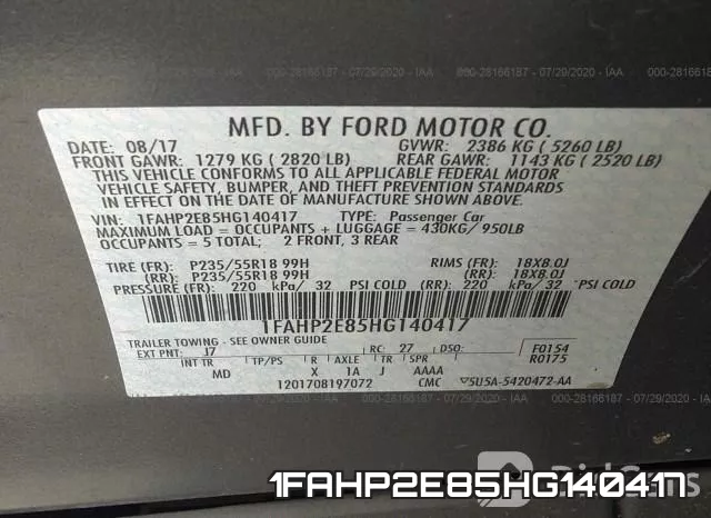 1FAHP2E85HG140417 фото 10