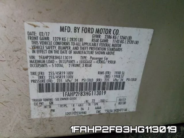 1FAHP2F83HG113019 фото 2