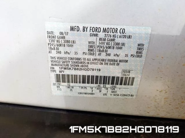 1FM5K7B82HGD78119 фото 2