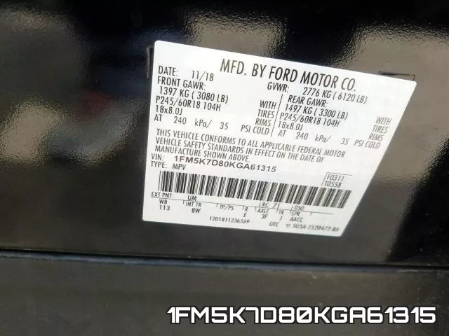 1FM5K7D80KGA61315 фото 2