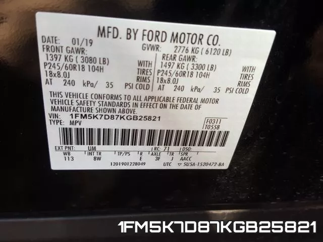 1FM5K7D87KGB25821 фото 2