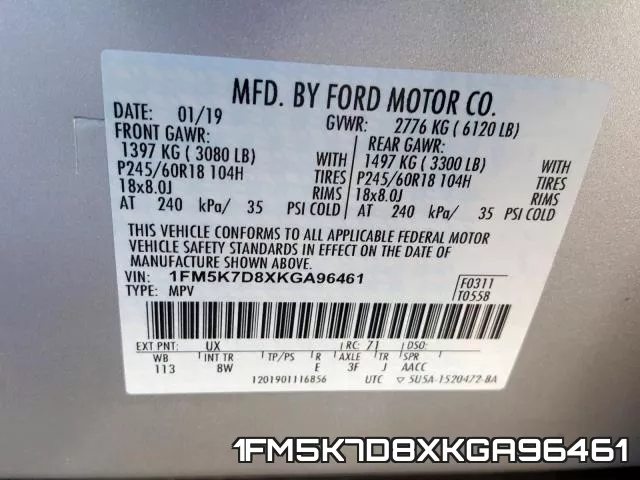1FM5K7D8XKGA96461 фото 2