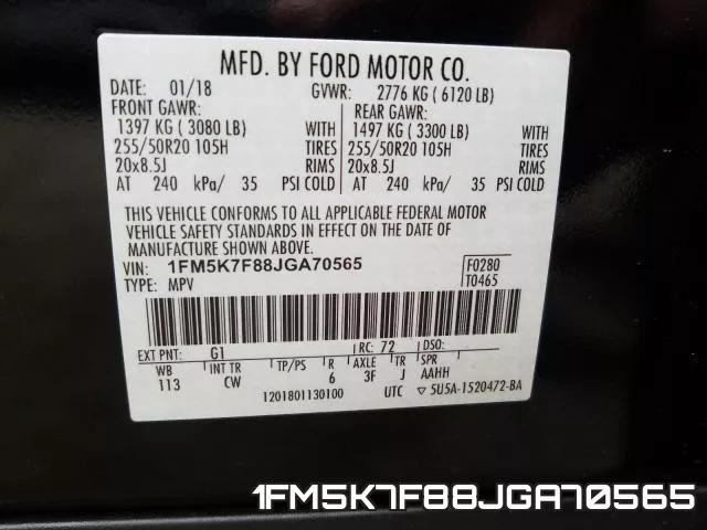1FM5K7F88JGA70565 фото 2
