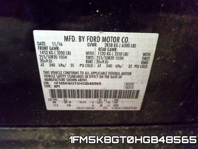 1FM5K8GT0HGB48565 фото 2