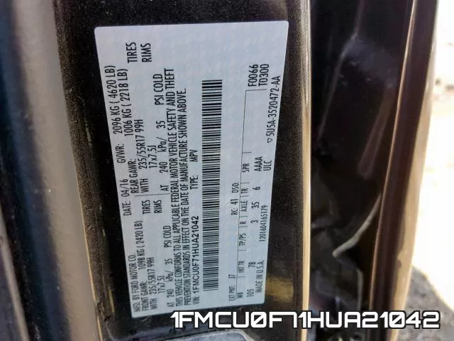 1FMCU0F71HUA21042 фото 2