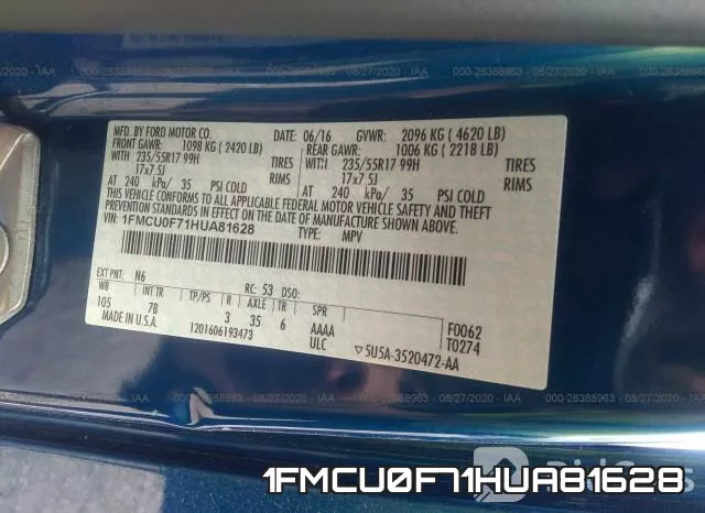 1FMCU0F71HUA81628 фото 10