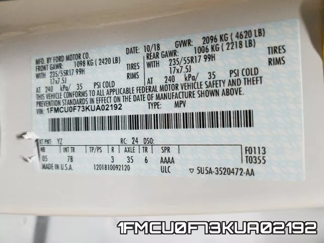 1FMCU0F73KUA02192 фото 2